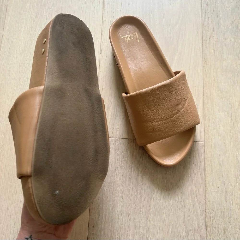 beek Tan Leather Platform Slide Sandals